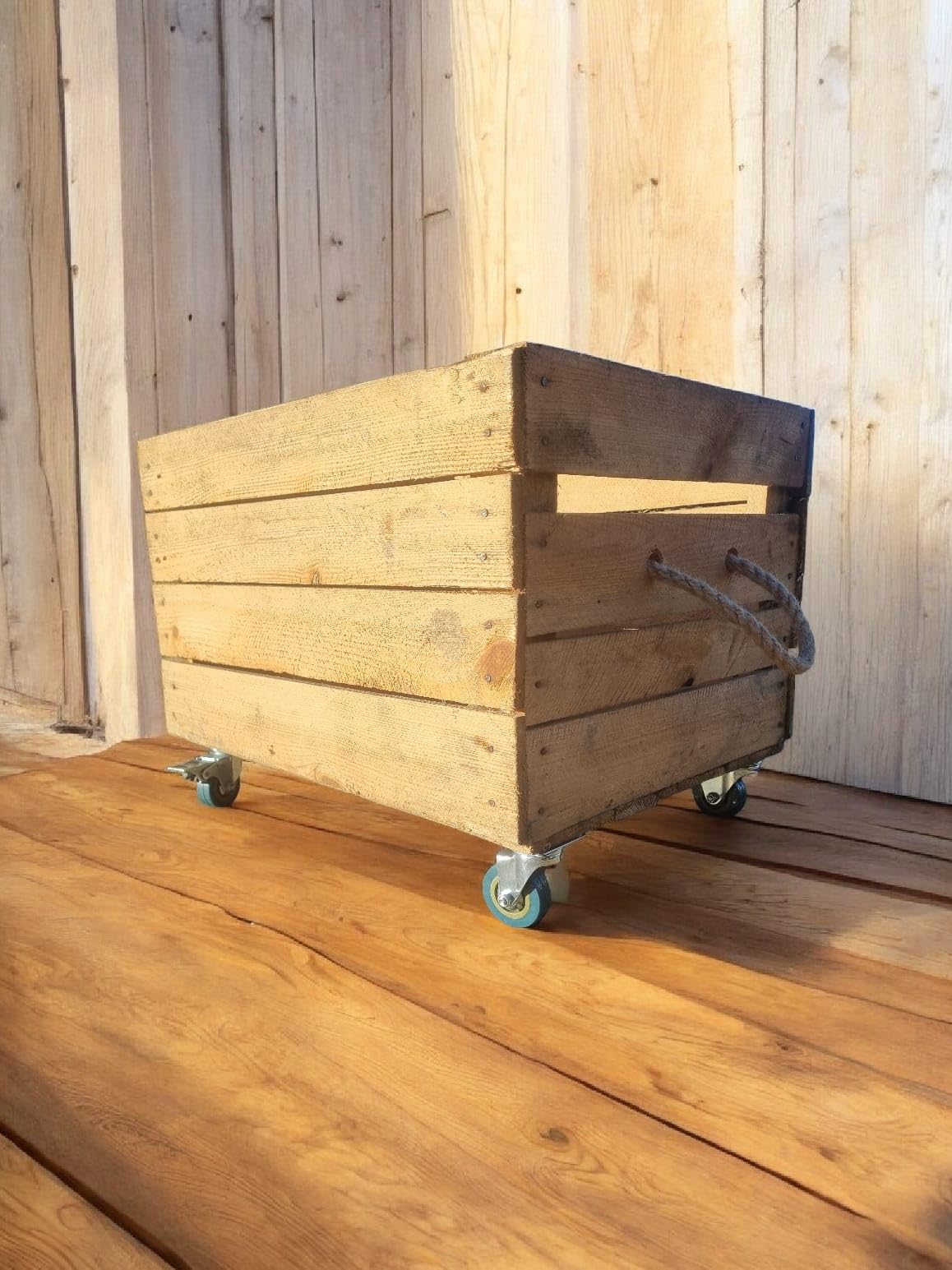 Vintage Wooden Crate - WITH WHEELS & HANDLES