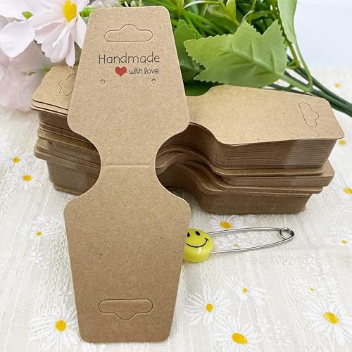 Miniatura 3 de Tarjetas de exhibición de pulsera, 100 collares, tarjetas autoadhesivas, embalaje de joyas para pequeñas empresas, tarjetas de papel kraft para