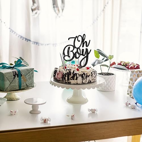 Miniatura 7 de 1 paquete de decoración de pastel Oh Boy con purpurina para baby shower, fiesta, decoración de pastel para It's a Boy Reveal tema de revelación de