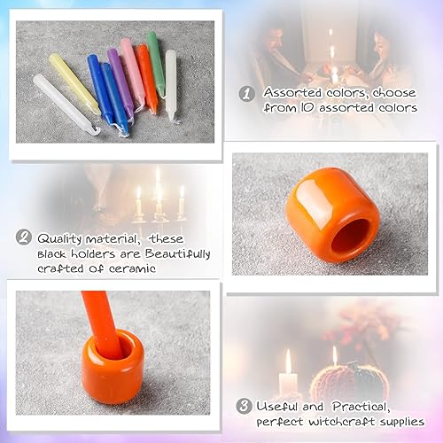 Miniatura 10 de 100 velas de hechizo con 10 soportes para juegos de brujería, palitos de vela ritual, velas cónicas de hechizo, velas de campanilla, juego de velas