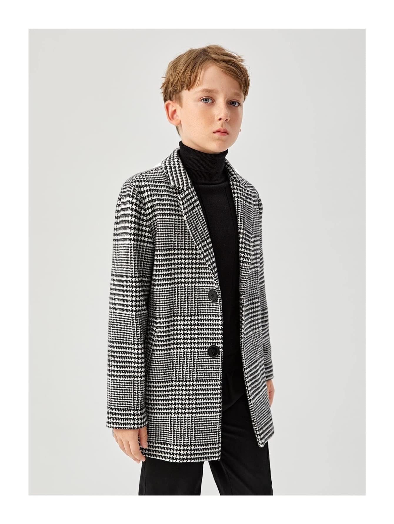 da Ragazzi Soprabito Pied de Poule Monopetto Senza Maglione (Color : Black And White, Size : 11-12Y)