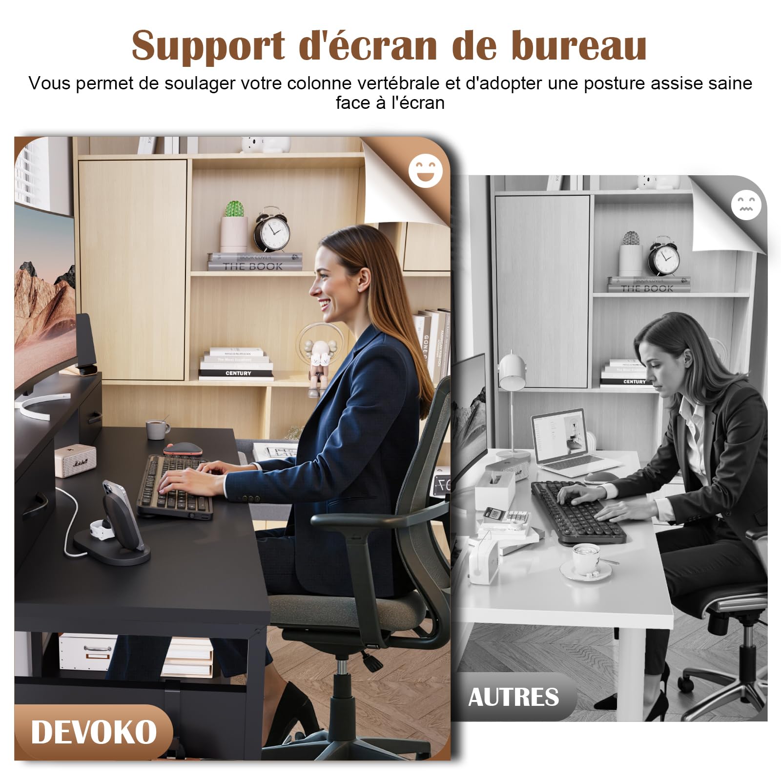 Devoko Bureau Enfant 120x50cm Table Étude avec Rangement Étagère Noir