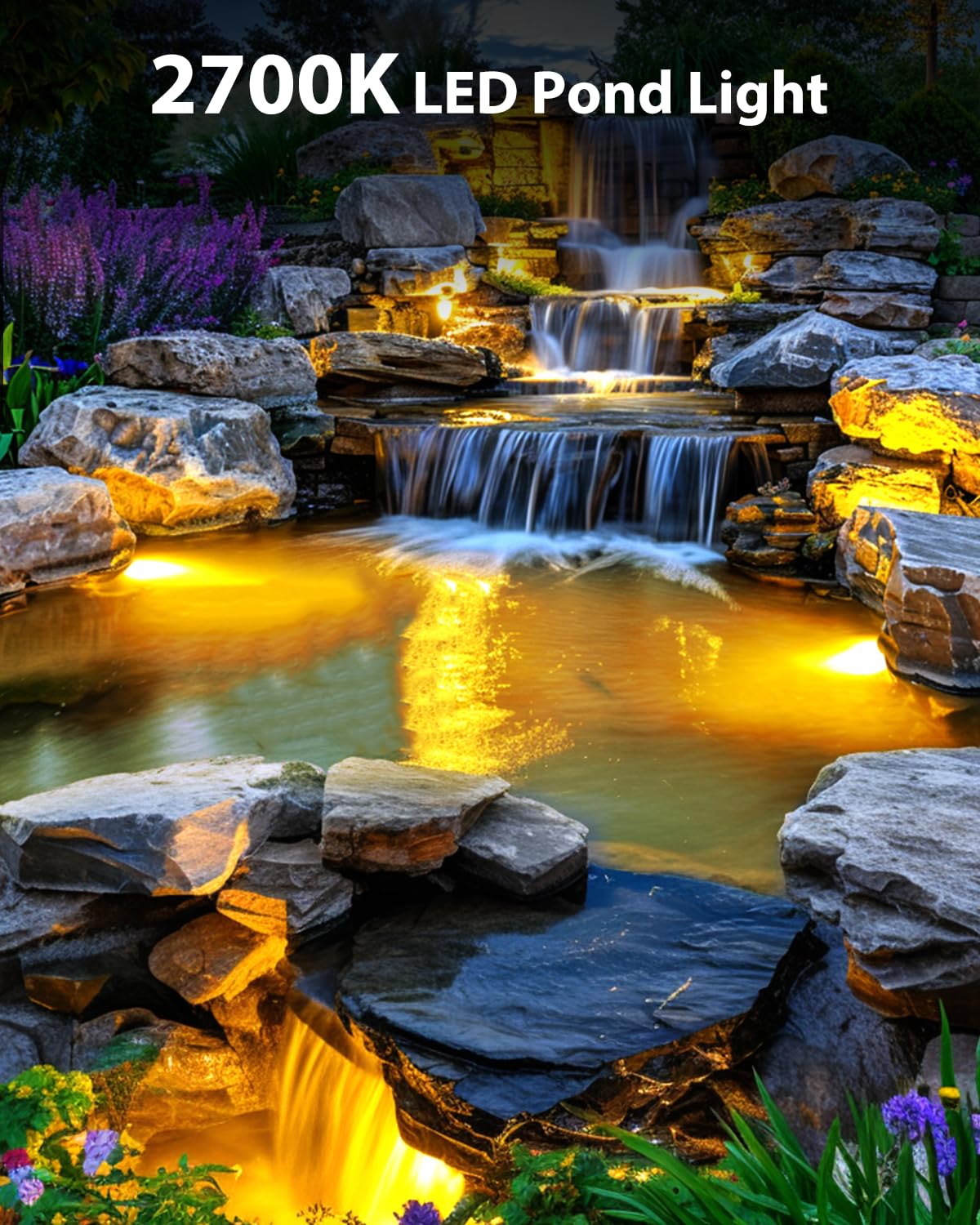 6W Luci per Laghetto 2700K, Acciaio Inossidabile SS316 Faretti per Laghetto Faretti per Laghetto con Cavo 4,5M, IP68 Luci Laghetto Immersione per Fontana, Cascata, Laghetto da Giardino