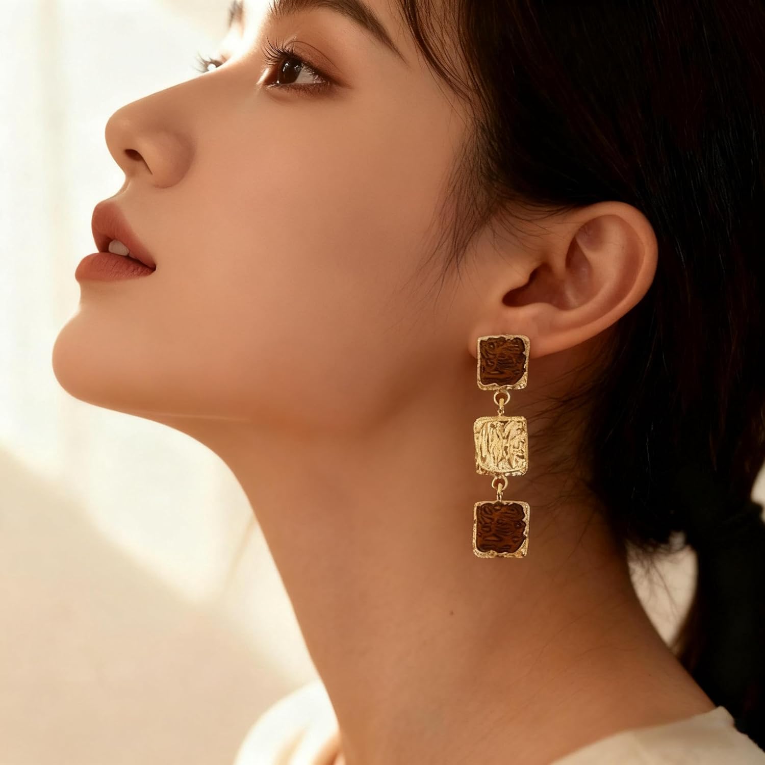 Square Brown Earrings for Women Brown Statement Earrings Vintage Browns and Gold Earrings Jewelry - Image 7