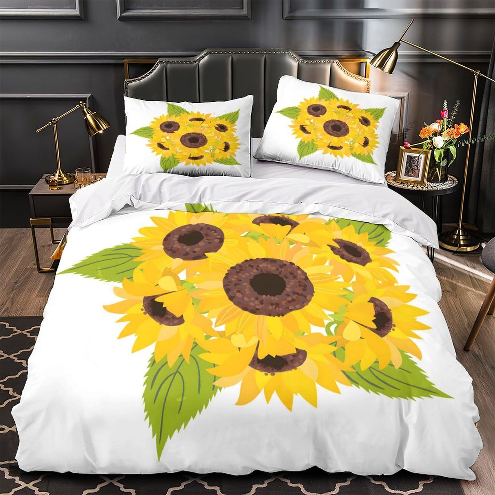 Bouquet de tournesols parure de lit 135x200cm housse couette microfibre