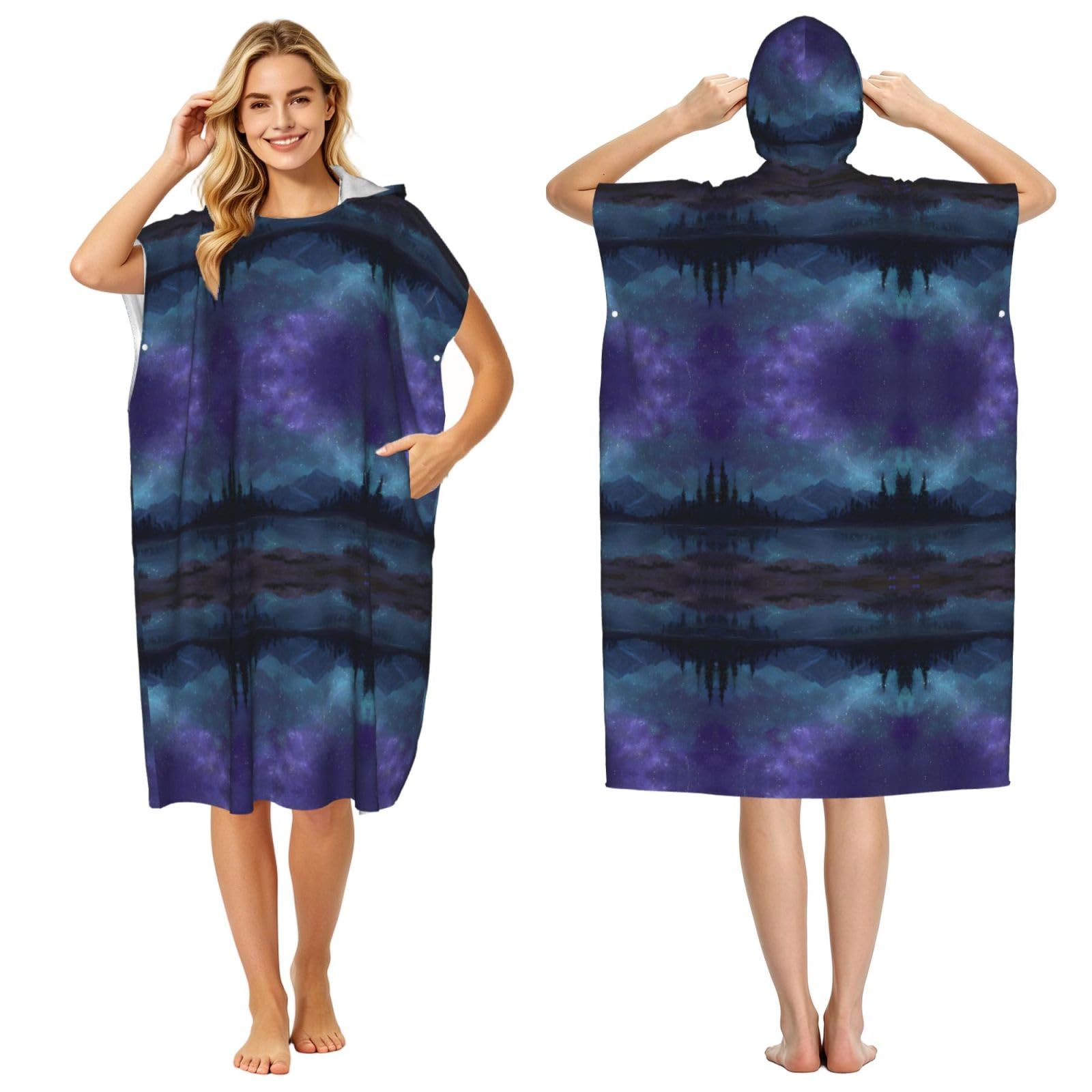Poncho en microfibre imprimé ciel étoilé avec capuche protectrice