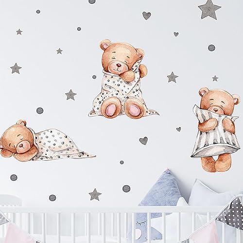 Miniatura 6 de Calcomanías de pared de oso lindo, calcomanías de pared para habitación del bebé, papel tapiz de vinilo de estrella DIY, decoración de pared