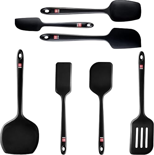 DI ORO - Juego de 7 espátulas de silicona, resistente al calor hasta 600 °F, sin BPA (negro)