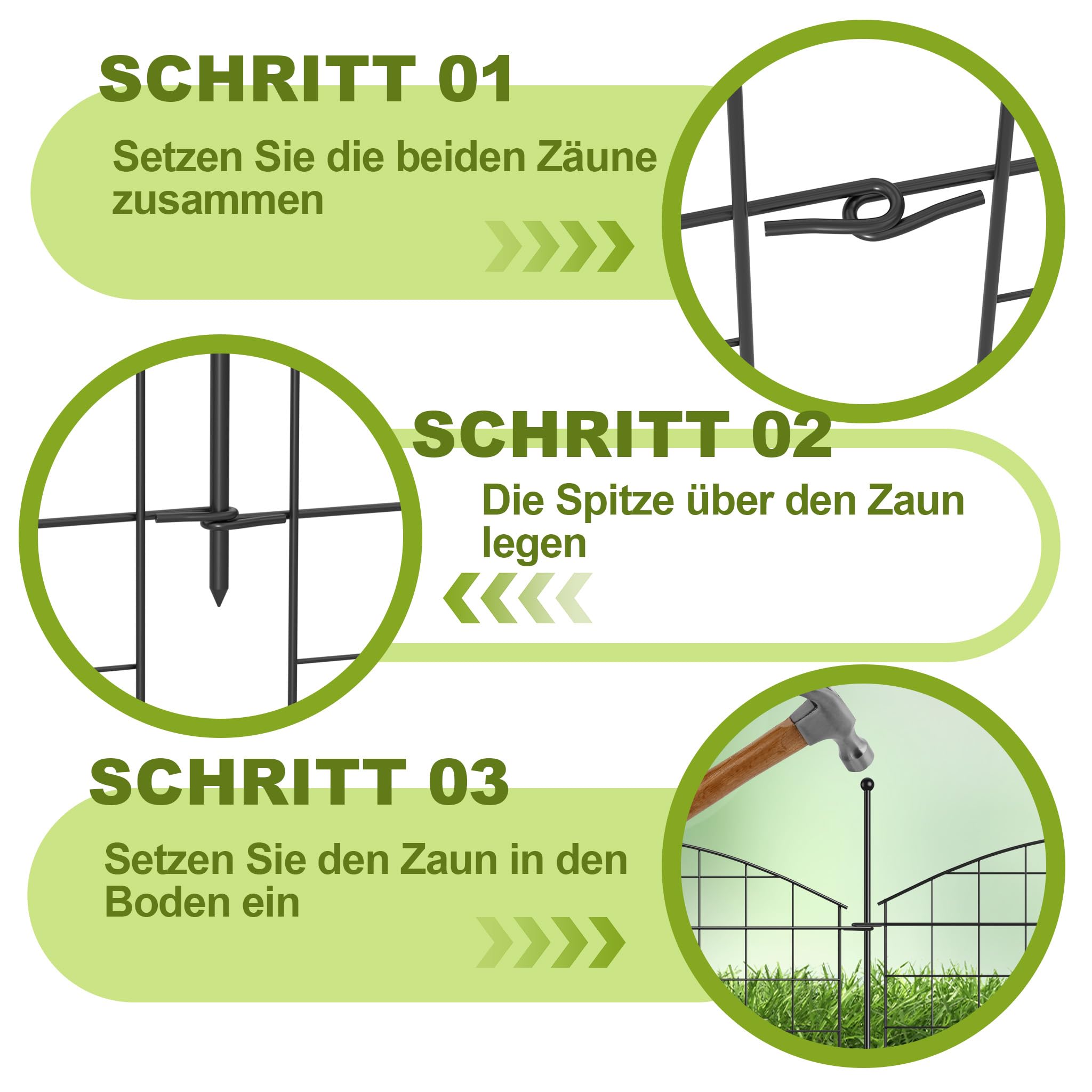 Froadp Lot de 11 clôtures d'étang en métal pour jardin - Clôture pour chien - Clôture grillagée à planter - Mobile et résistante aux UV - Avec 5 éléments de clôture et 6 barres de fixation - Enclos et
