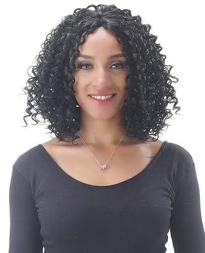 YONICOER Pelucas rizadas Bob, peluca corta de 14 pulgadas, pelo de fibra sintética rizado, resistente al calor, onduladas, atadas a mano, raya