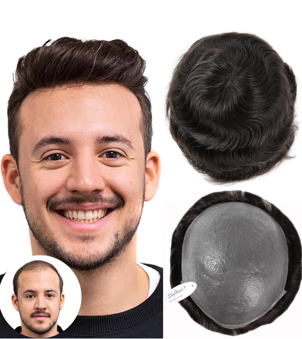 SkyHair American-Grade 0.03mm Paper Thin Poly Hair System for Men – Ultra-Thin, Natural Look with Invisible Front Hairline | Dark Brown 10x8 | Premium Custom Fit-image-26