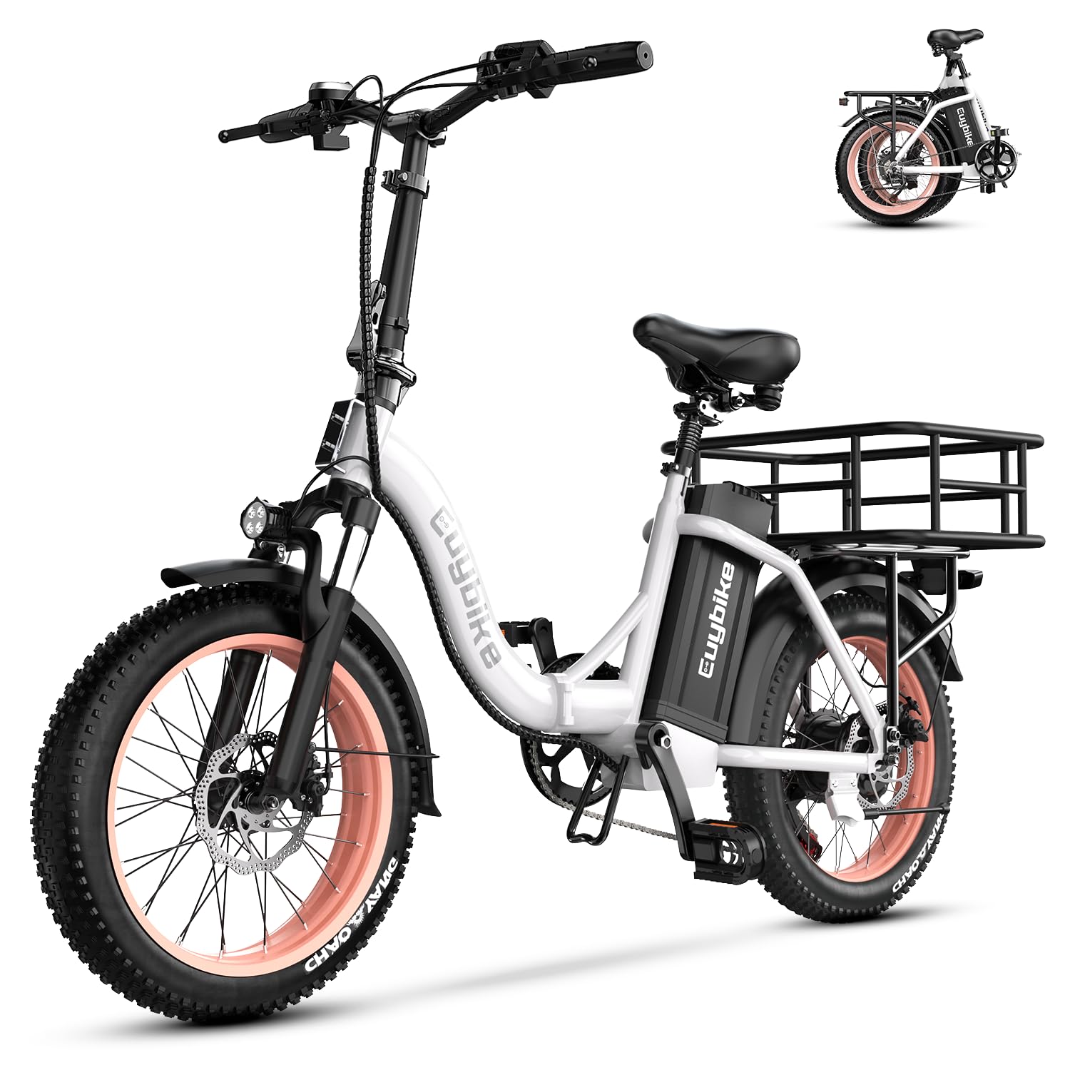 EUYBIKE Electric Bike for Adults, 20"x 3" Fat Tire Cargo Ebike with Seat, 1450W Peak 2 Seater Commute Bike with 48V 20AH Removable 960WH Battery, 80 Miles Max Range 7-Speed Step-Thru Electric Bicycle