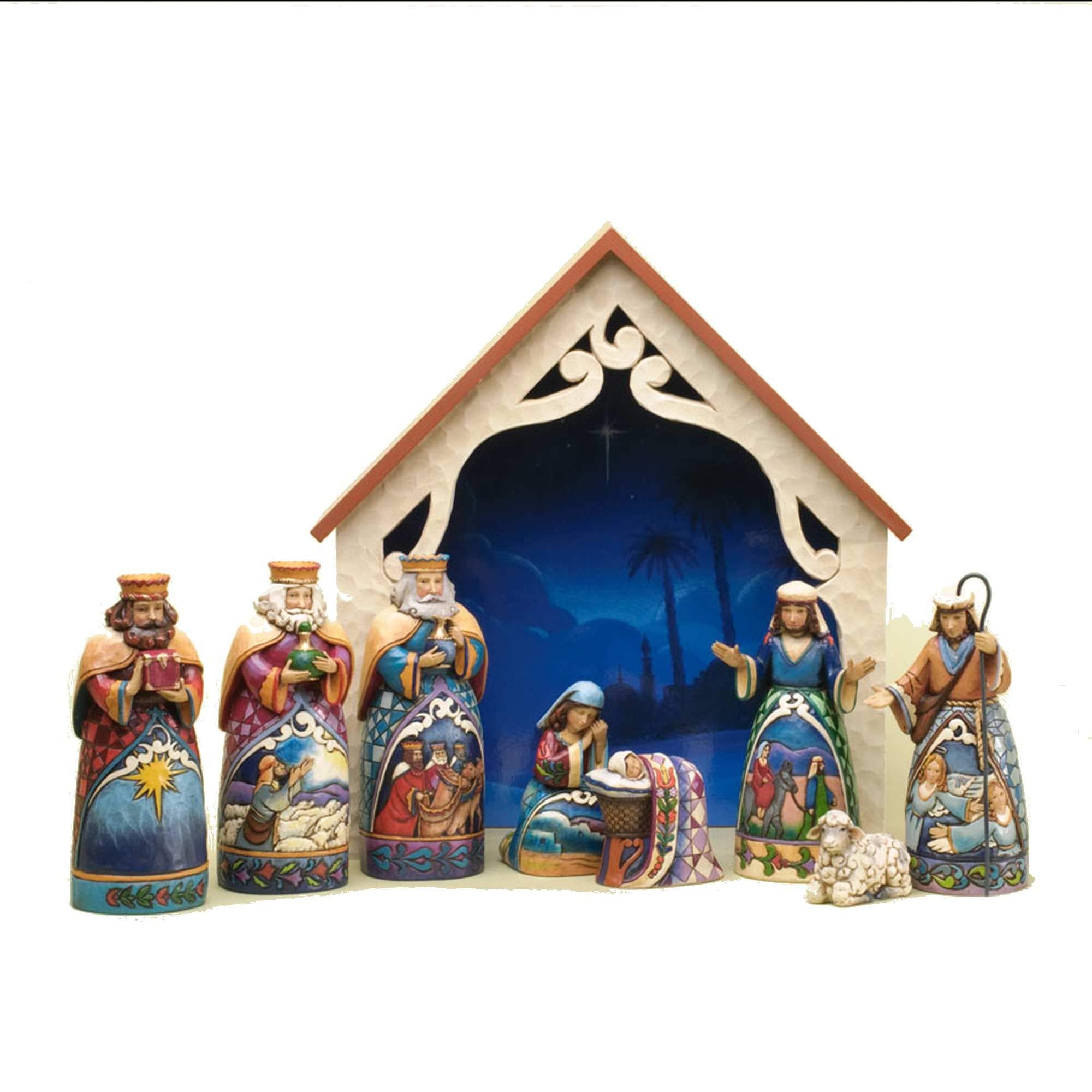 Jim Shore Heartwood Creek 9-Piece Mini Nativity Set Stone Resin Figurine, 9.75”