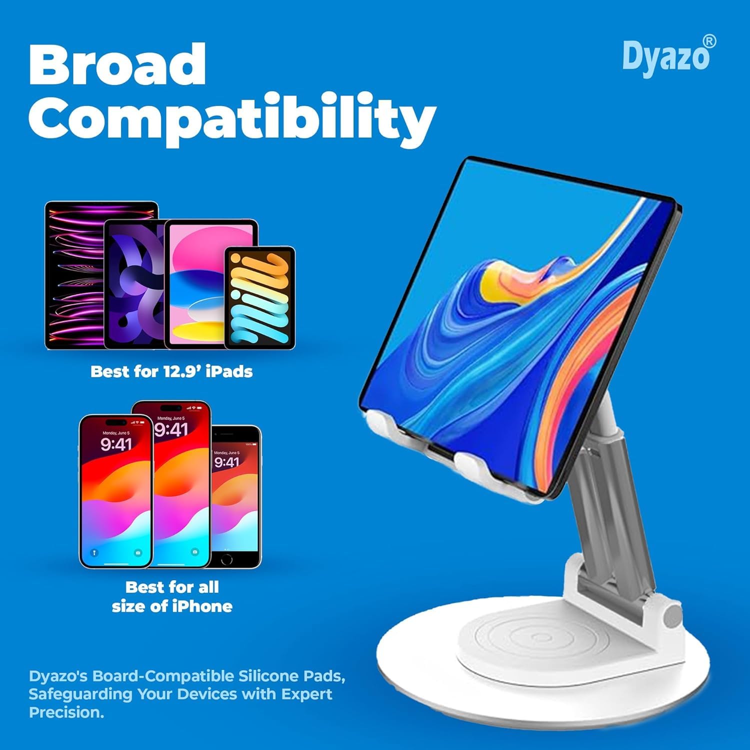 Dyazo Foldable Tablet Stand | Holder Compatible for Desk Compatible for Samsung Galaxy Tabs, iPad All Other Tablets Up to 12.9 inch with 360 Degree Rotation (White) — Amazon image 6