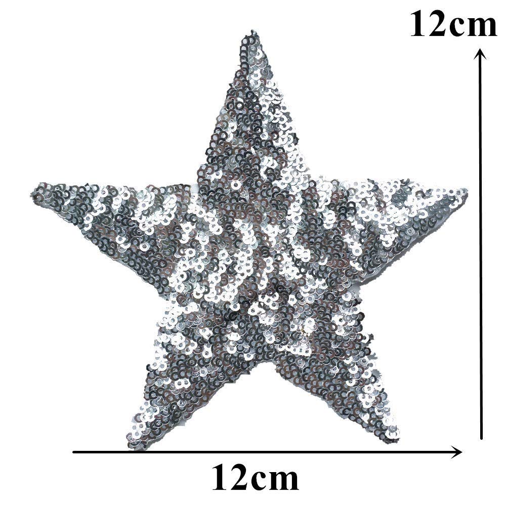 Cerotti 12 cm argento sequin stella cucire ferro sui patch scintillio distintivi ricamati per abito jeans t shirt fai da te appliques decorazioni artigianali abbigliamento riparazione decorazione patc