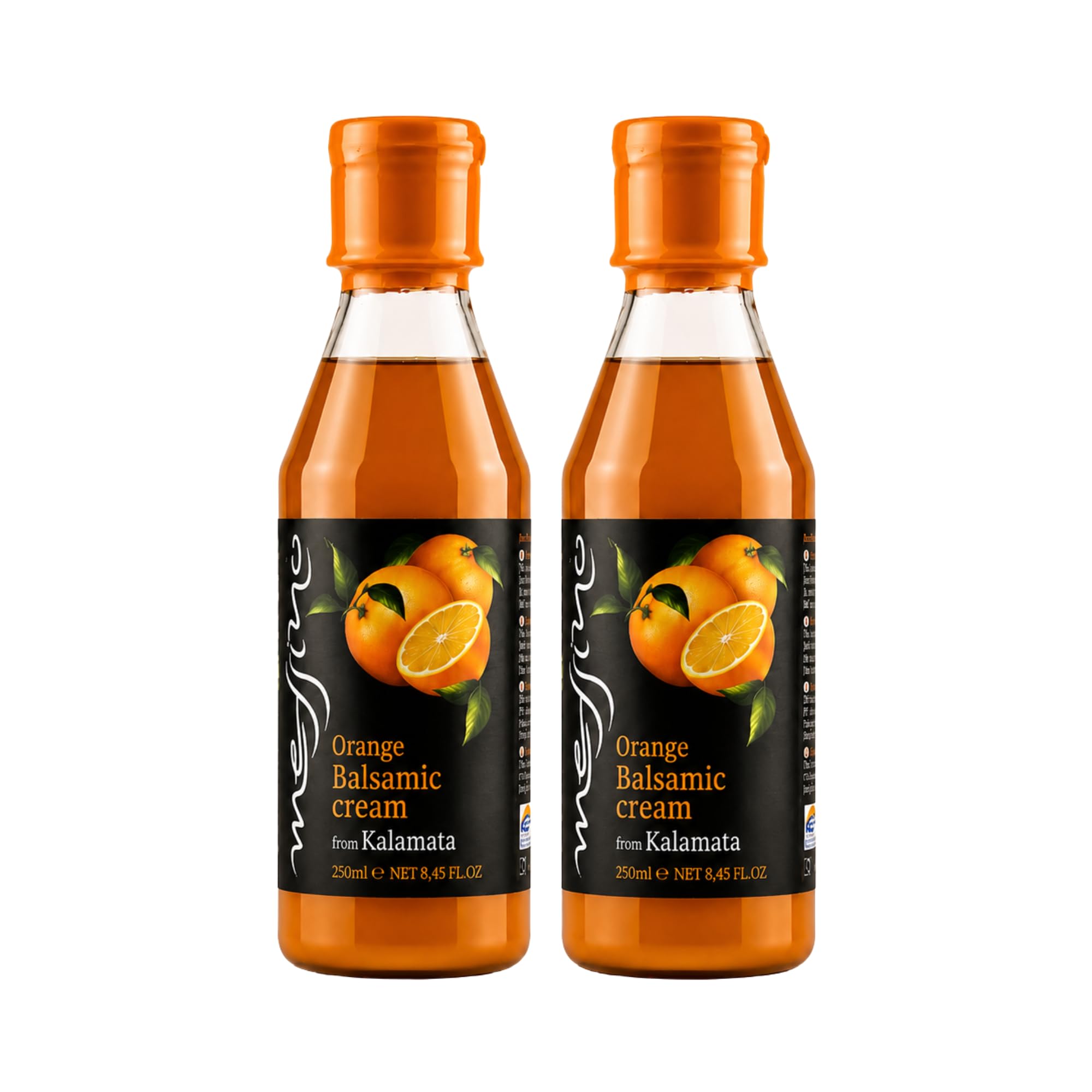 Messino Greek Orange Balsamic Cream – Fruity White Balsamic Glaze with Real Orange Juice | No Added Sugar | Vegan | Pack of 2 x 250 ml (500 ml Total)