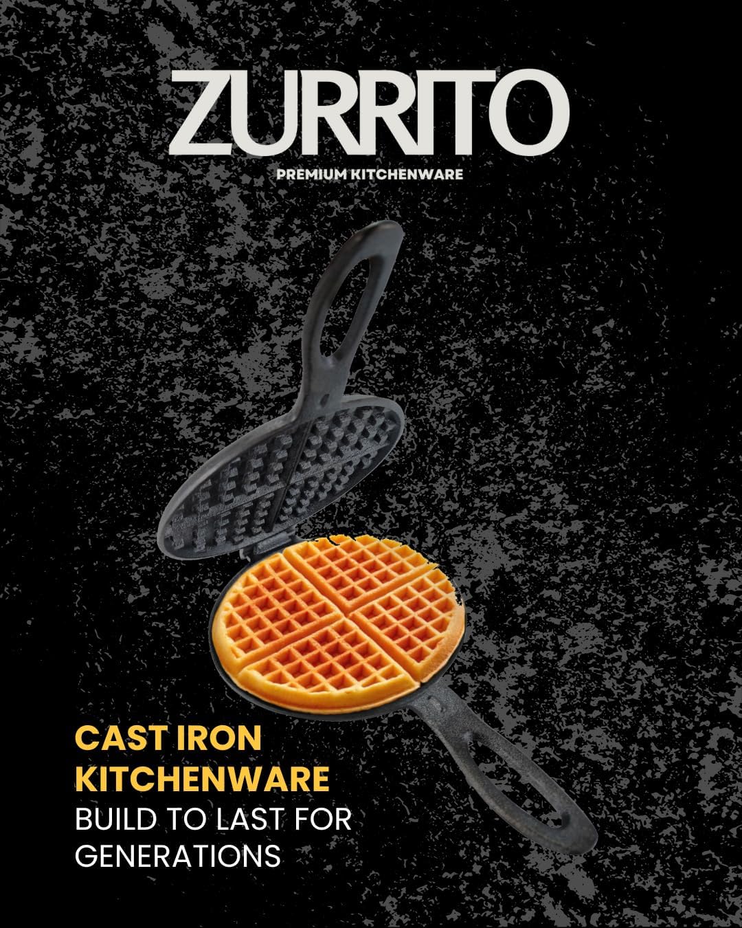 Cast Iron Waffle Maker Stove Top Bundle (5-Pieces) for Camping Grill or Stove Top