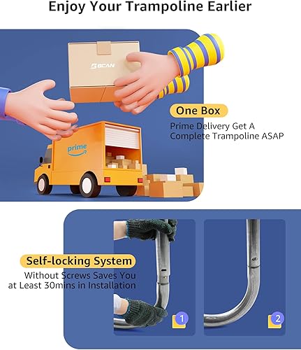 Miniatura 7 de BCAN Trampolín recreativo de 10 pies y 12 pies con recinto de red para niños, capacidad de peso de 450 libras, 480 libras, aprobado por ASTM,