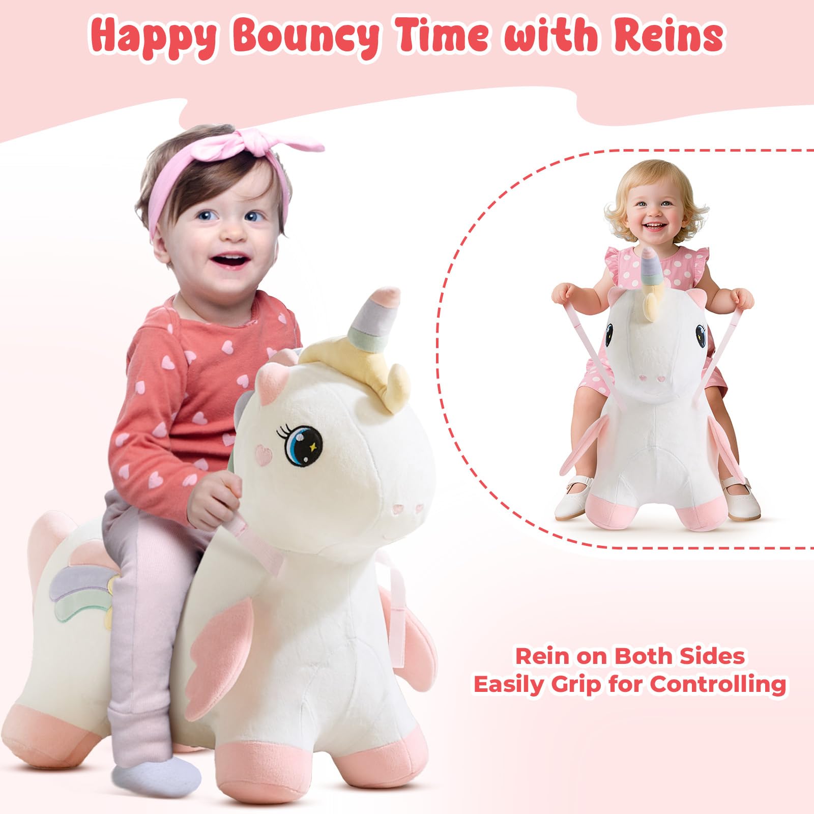 FUNLIO Caballo de Juguete Unicornio, Animal Inflable Arcoíris para Niños de 1.5 a 5 Años, Unicornio para Montar, Funda Extraíble y Lavable, Regalo Original, Certificado CPC y CE