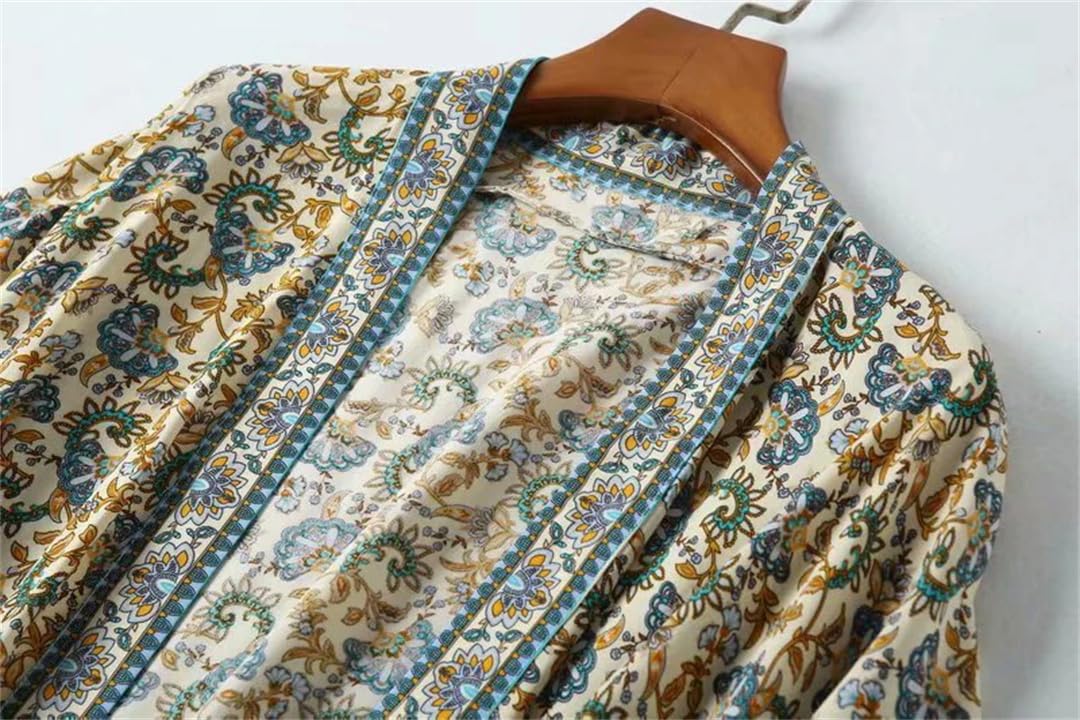 Cardigan da donna vintage in rayon con stampa floreale boho camicette camicia da spiaggia abbigliamento estivo bikini coprire