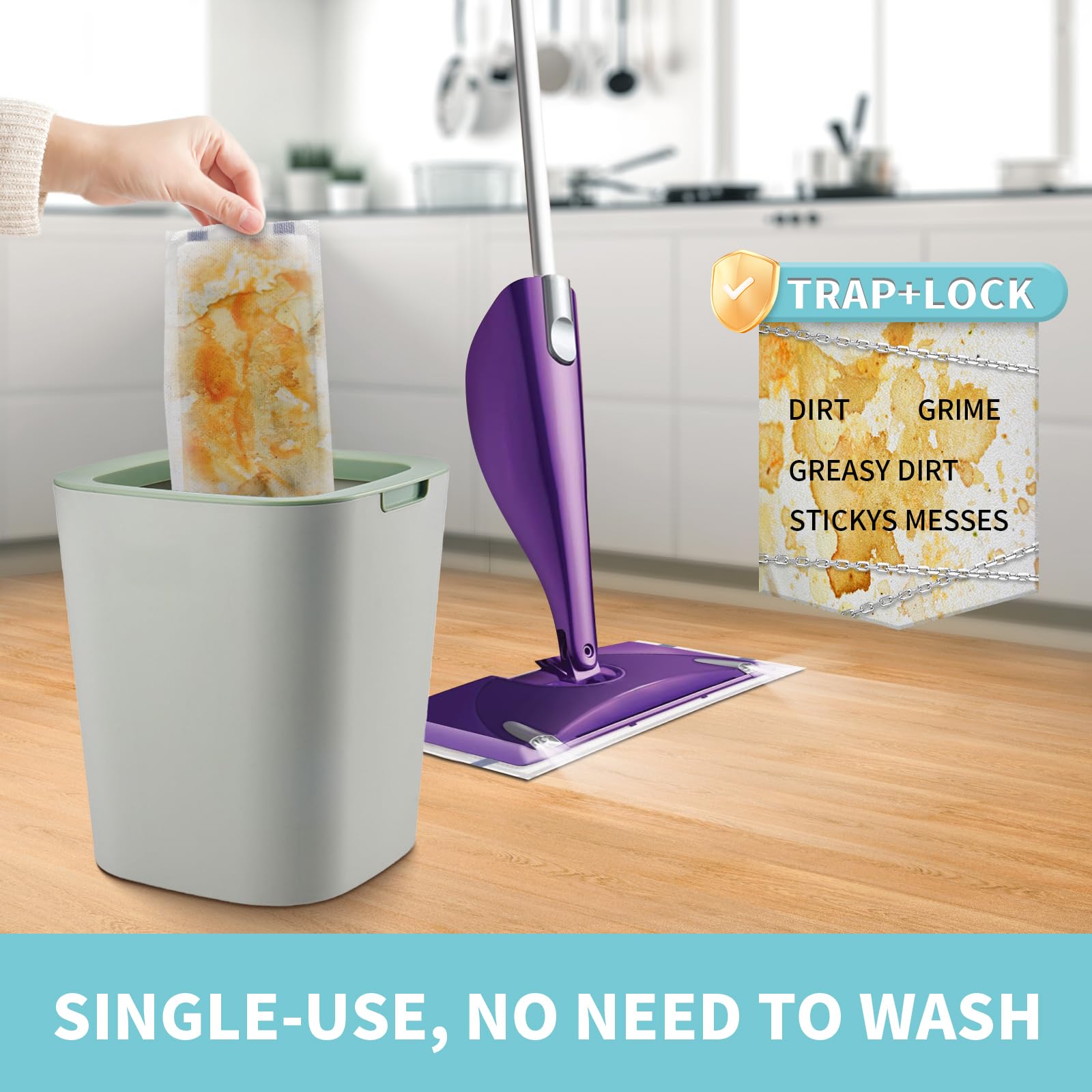 AIR U+ Recambios de almohadillas desechables para mopas Swiffer Wet Jet, grosor y absorbente, 60 unidades