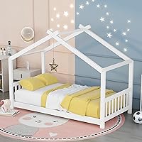 Vista 1 de Harper & Bright Designs Cama individual para niños, marco de cama individual con cabecero y estribo, cama individual de madera para niños, cama