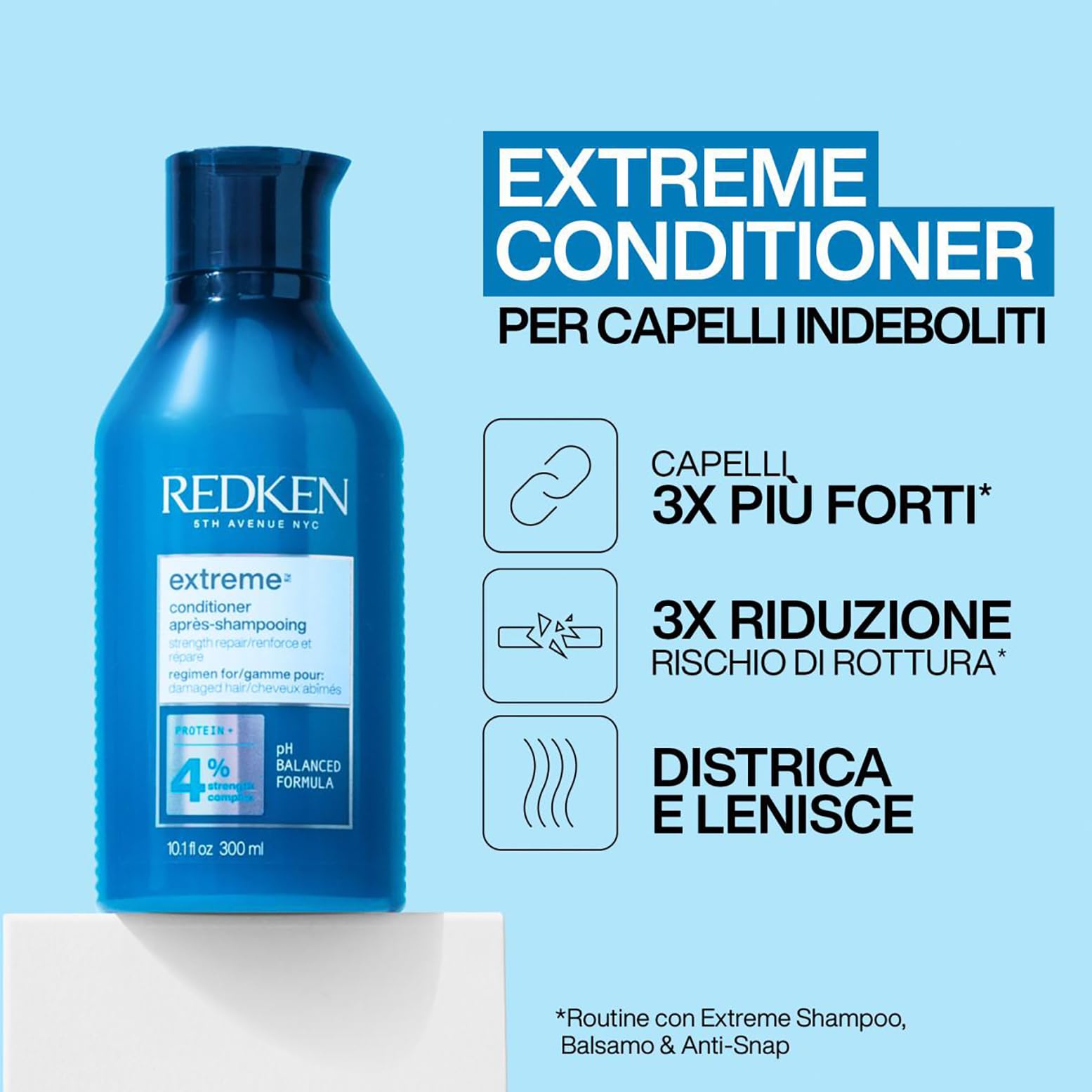 Redken |Balsamo professionale Extreme, Trattamento fortificante per capelli danneggiati, 300 ml