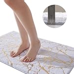 QJHOMO Marble Bathroom Rug White and Gold Decor Bathroom Rugs Non Slip Bath Mat Super Absorbent Microfiber Plush Bathmat Machine Washable Floor Carpet for Tub, Shower, Bedroom 16"x24"