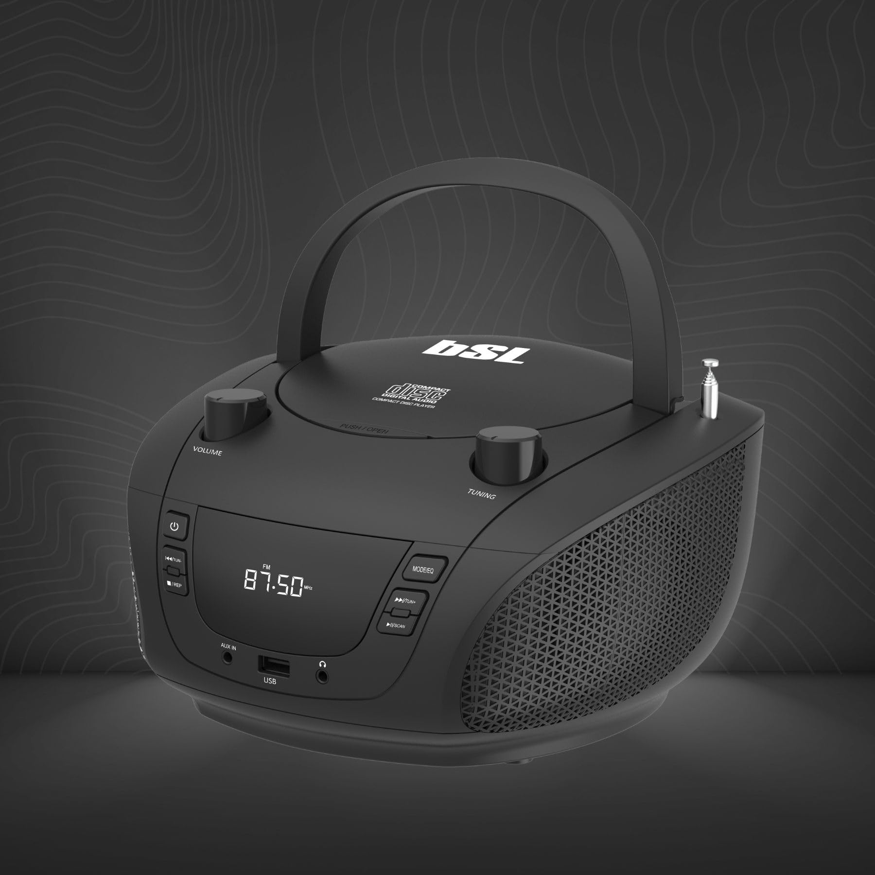 Boombox Tragbares CD-Radio mit Bluetooth BSL JL-2031A, mit 4 W RMS-Leistung, FM-Radio und USB-Anschluss, kompatibel mit MP3-Dateien, LCD-Display, AUX-Eingang und Kopfhörerausgang