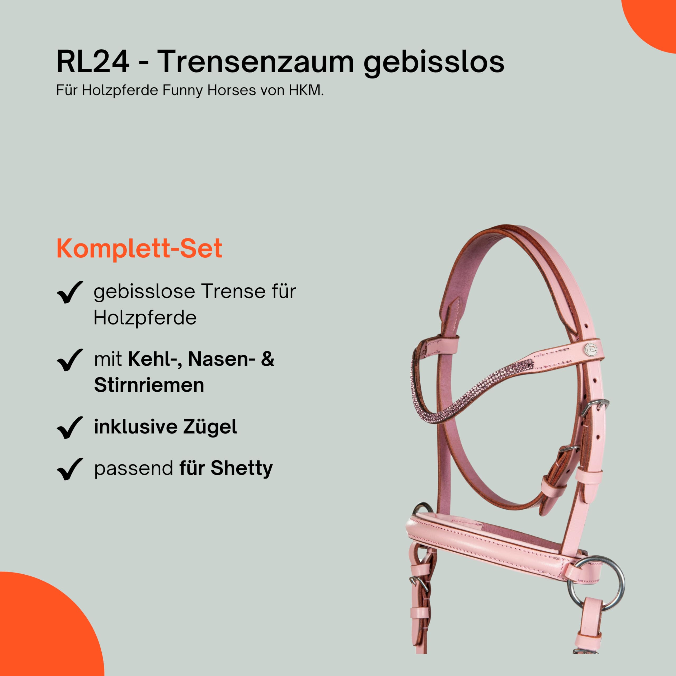 Trensenzaum gebisslos für Holzpferde Funny Horses von HKM | Trense aus Echtleder rosa | Zaumzeug für Holzpferd mit Zügel | Pferdespielzeug für Kinder | Holzpferd Zubehör