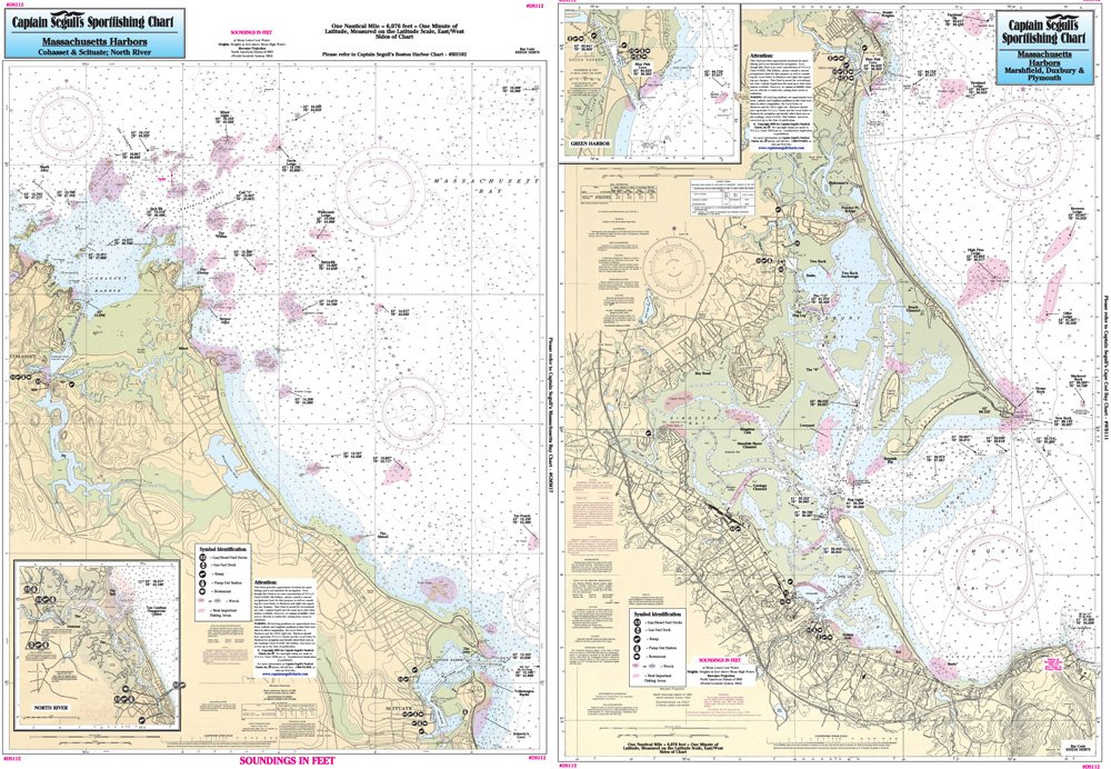 Inshore Cohasset to Manomet, MA - Laminated Nautical Navigation & Fishing Chart by Captain Segull's Nautical Sportfishing Charts | Chart # DS112