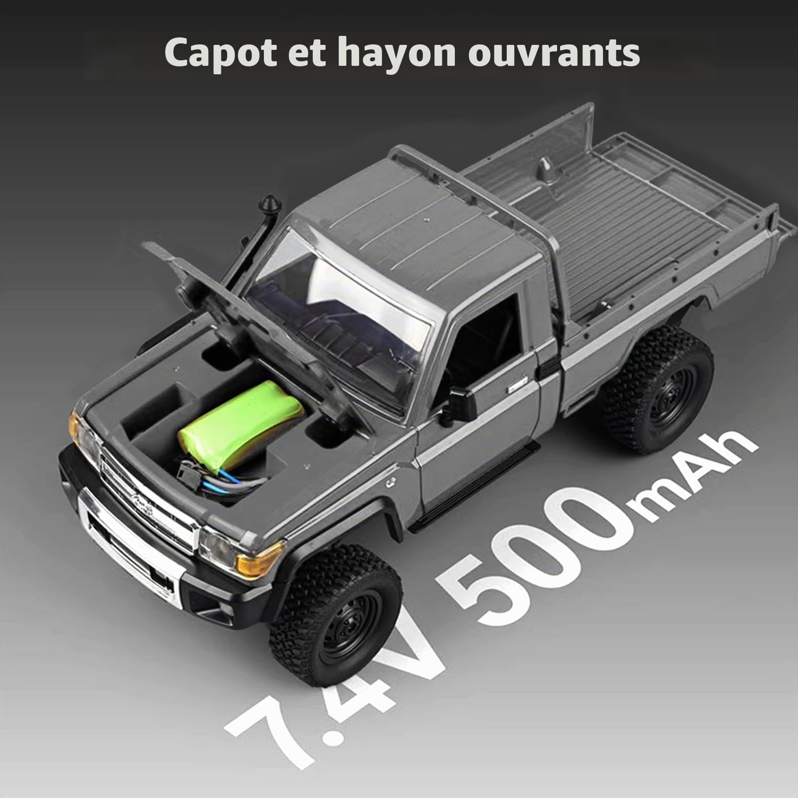 ARRIS Échelle 1/12 RC Crawler, MN-82P RTR RC Truck LC79 4x4 Véhicules tout-terrain 2,4 GHz RC Rock Car avec lumières LED, batterie 7,4 V 1200 mAh pour adultes (gris)