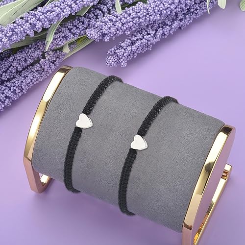 Miniatura 3 de 2Pcs Black Heart Bracelets, Handmade Woven Thread String Stainless Steel Love Protection Bracelet Adjustable Rope Braided Jewelry for Mothers &