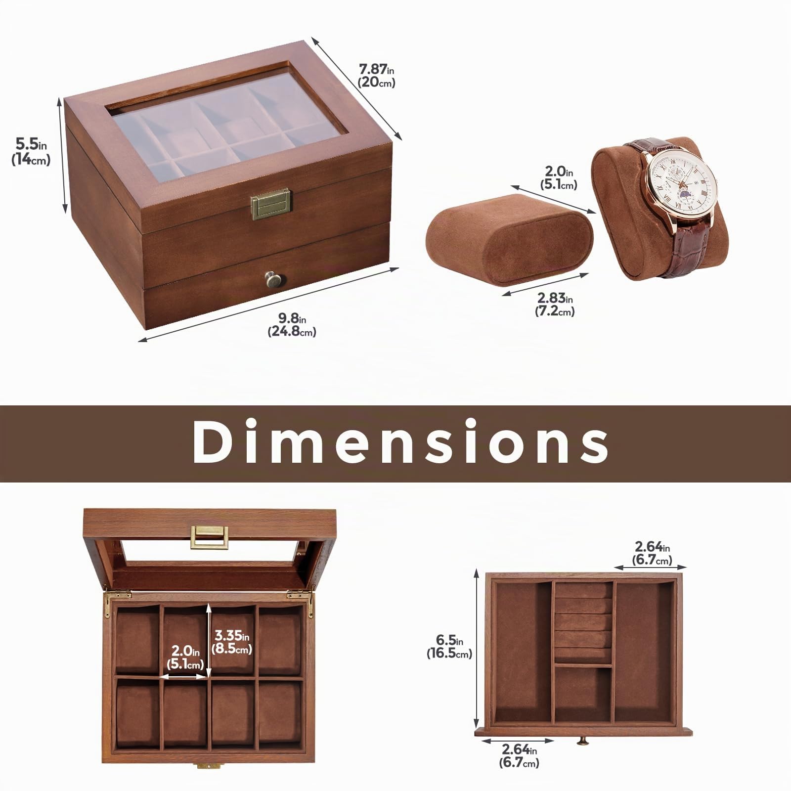 ProCase Boite Montre Homme en Bois, Coffret Montre à 2 Niveaux, Rangement Montre avec 8 Emplacements 1 Tiroir -Original