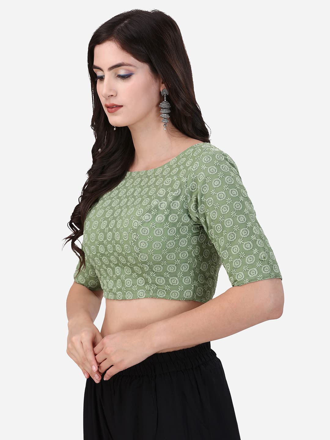 Oomph Traditional Cotton Schiffli Fabric Blouse For Women |Elbow Length Sleeves | Wedding & Festival Wear | Comfortable & Trendy Ethnic Wear | Readymade Blouse For Saree & Lehenga