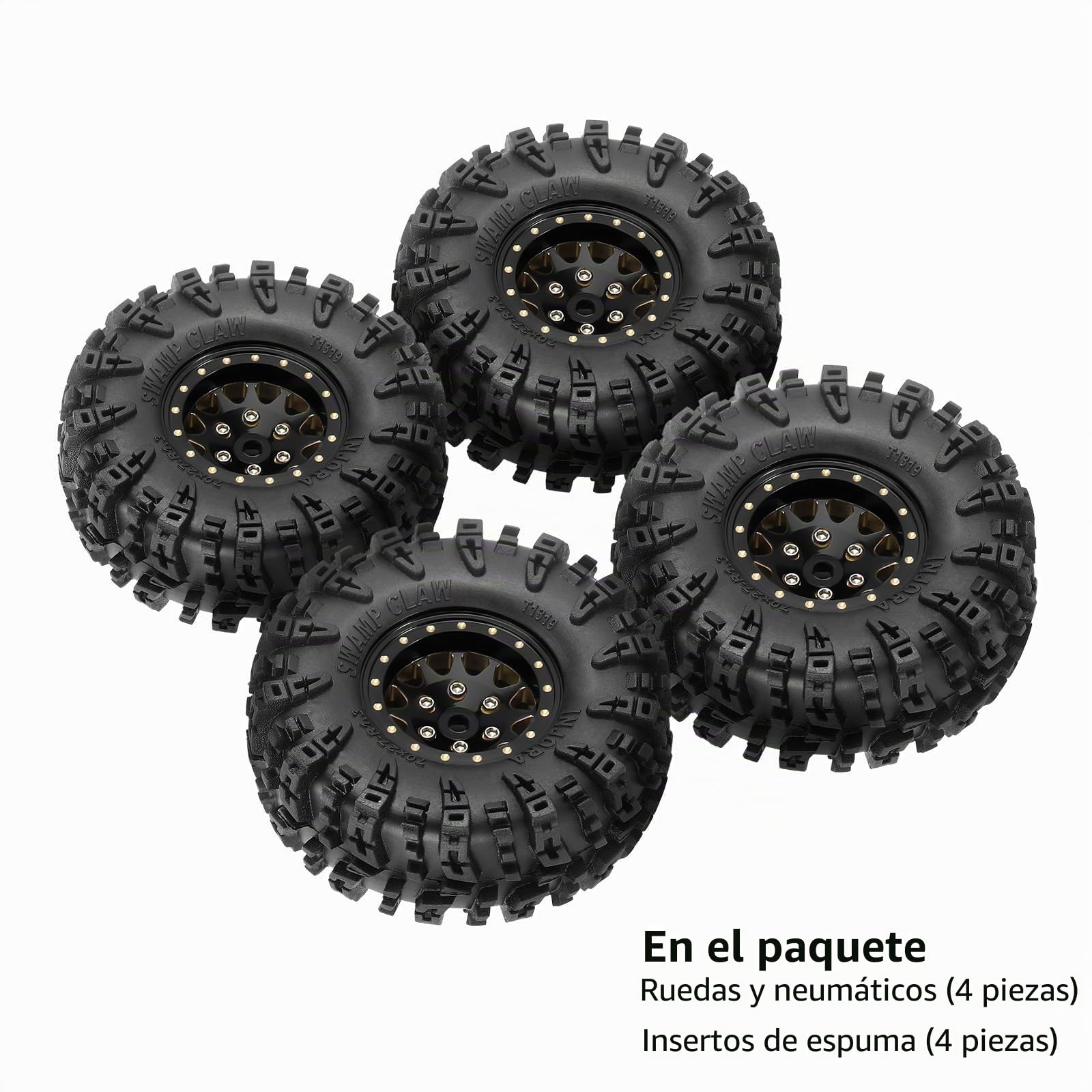 INJORA 1.3 Pneus de Roue S5 Griffe Des Marais Pneus Terrain Boueux 70 * 27mm pour 1/18 1/24 RC Crawler Car (Negro Latón)