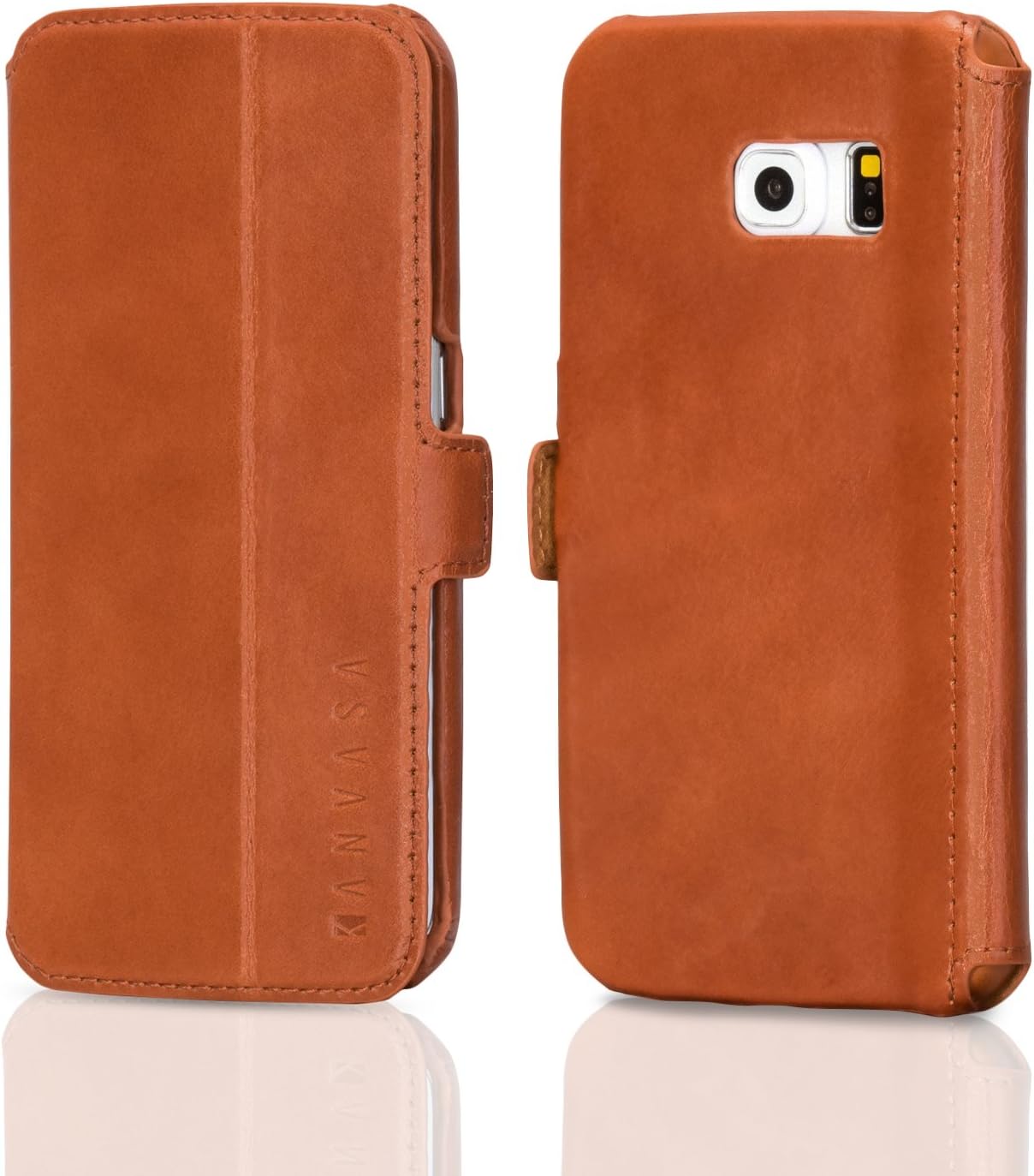KANVASA Samsung Galaxy S6 Edge Leather Case Flip Cover Brown Slim Book Case for Galaxy S6 Edge - Luxury Pouch Made from Real Genuine Leather - Optimal Protection & Premium Leather - Ultra Thin