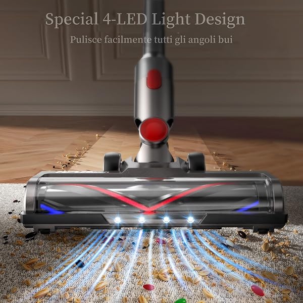 Spazzola Compatibile con Dyson V7 V8 V10 V11 V15 per Aspirapolvere, Spazzola di Ricambio che Ruota di 180° e si Adatta a Un'ampia Gamma di Pavimenti, con 4 Testine LED e 2 Rulli di Ricambio - 4