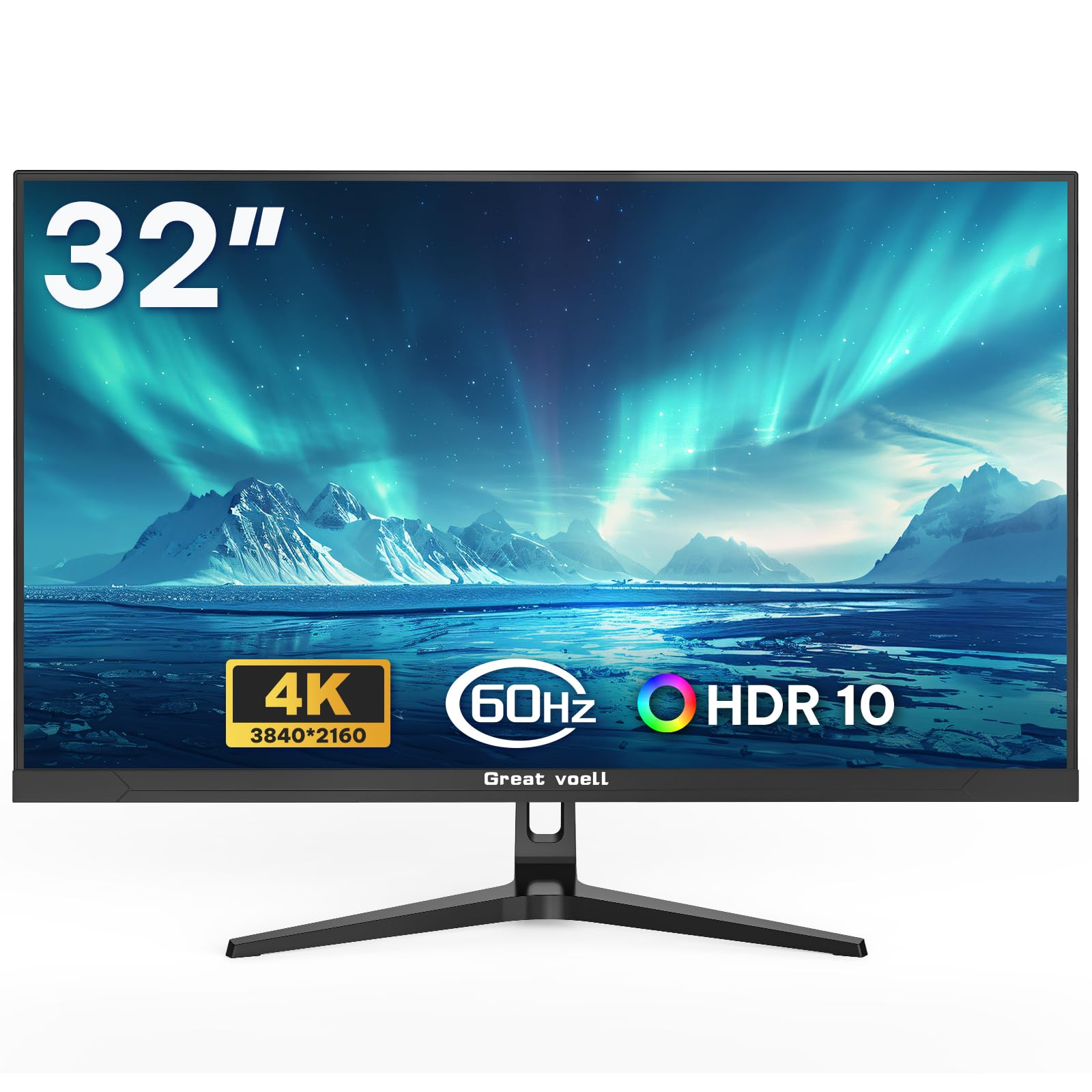 Great voell Monitor 32 Pulgadas 4K UHD HDR10 FreeSync 4000:1 Montaje VESA Edición Foto Oficio Entretenimiento Amplia Gama Colores