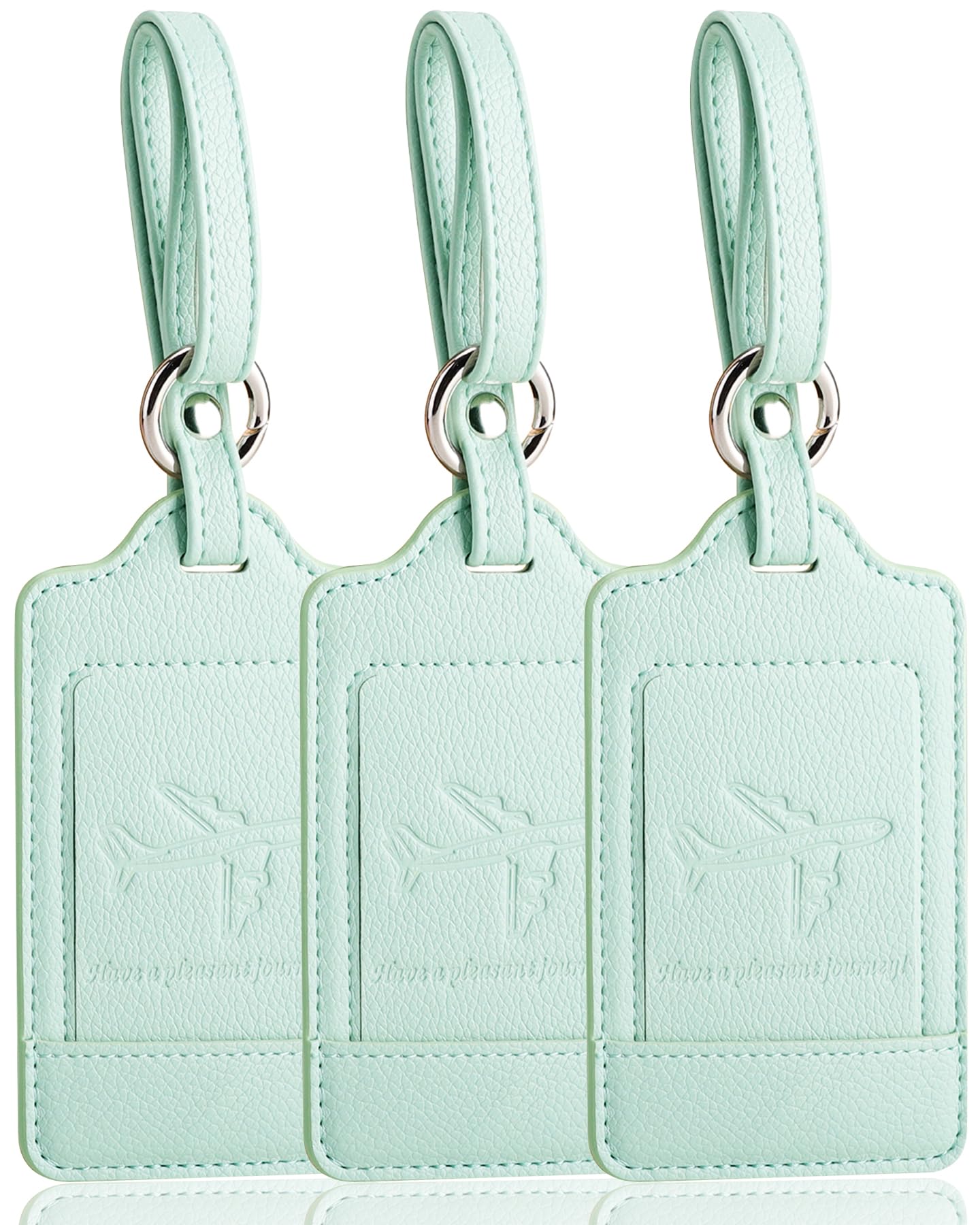 Teskyer Luggage Tags, 3 Pack Premium PU Leather Luggage Tags for Suitcases, Privacy Protection Travel Bag Tags, Lichee Light Green