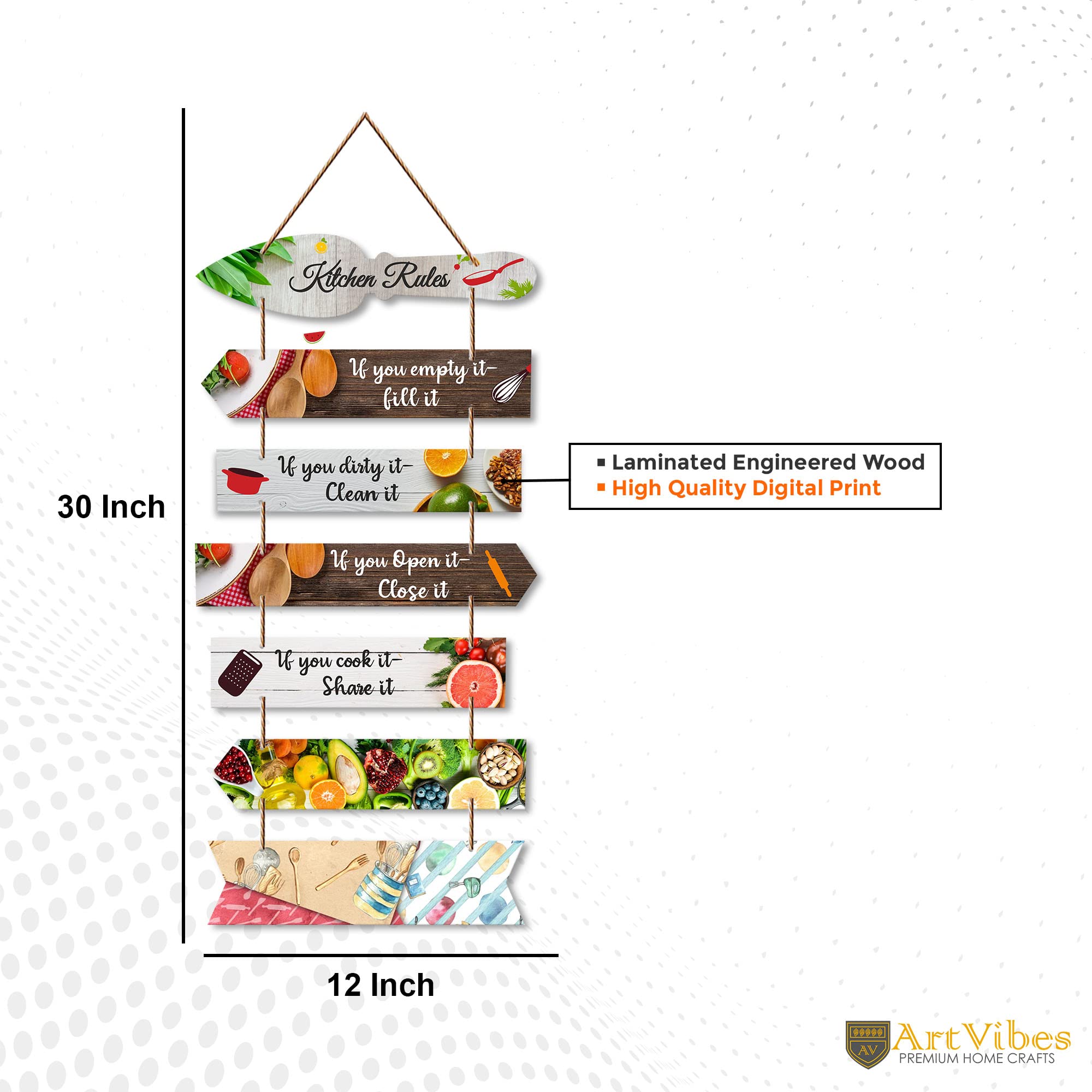 Artvibes Kitchen Rules Printed MDF Wooden Wall Art For Cafe | Kitchen | Restaurants | Quotes Decor Item | Kitchen Quotes Wall Hanging | Wall Sculpture | Signs & Plaques | Gift Items (WH_7004N) 3