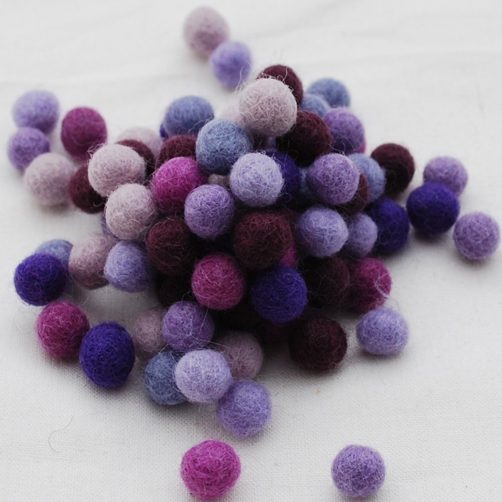 Oriental Direct 100% Wool Felt Balls 1cm - 100 Count - Purple Colour Shades