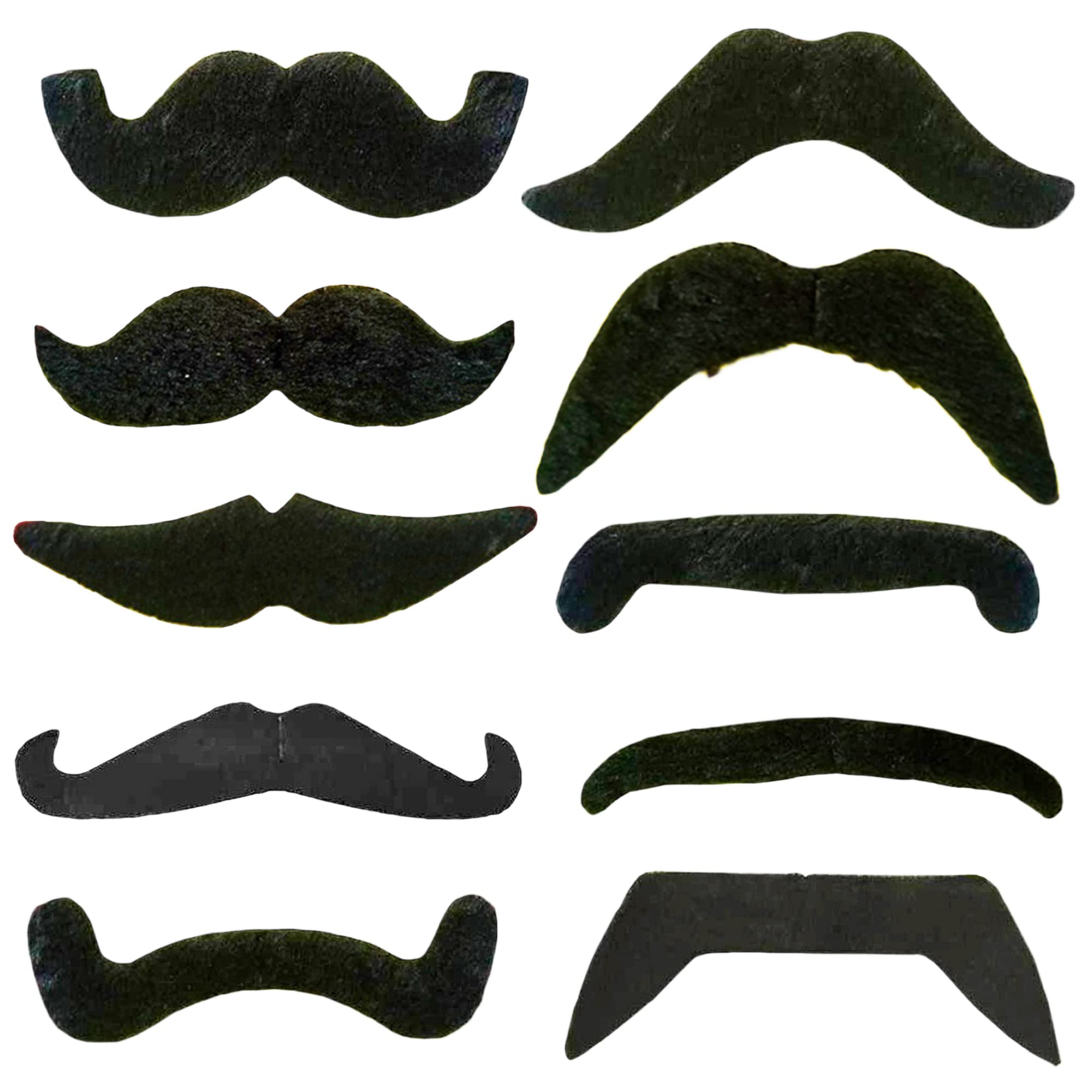 Self Adhesive Mustaches Set,Black Different Shape Funny Full Mustaches,Novelty Fake Mustaches Fiesta Party Supplies for Costume and Halloween Festival Party(Packs of 10)
