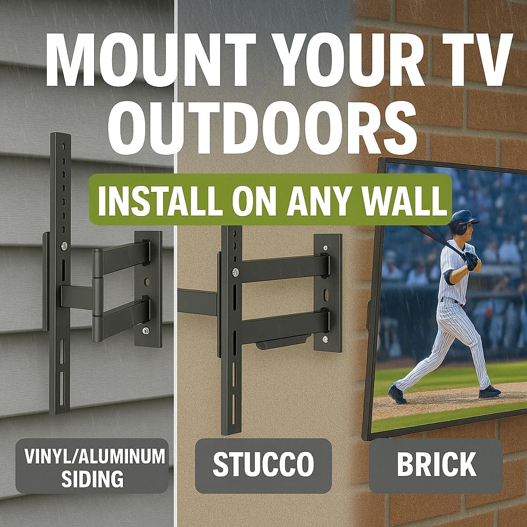 ZeboZap ZZTVA8044 Outdoor TV Mount | Weather Proof - Mount on Vinyl Siding, Stucco, Brick and Stone for Patio, Backyard | Holds 154lbs Upto 75" TV