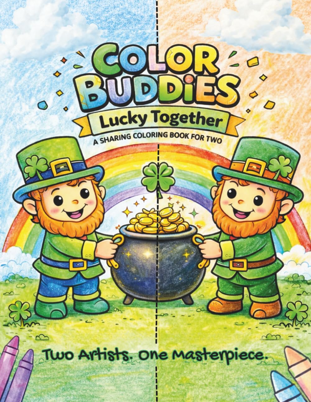 Color Buddies: Lucky Together: A Sharing Coloring Book for Two Kids | Fold & Reveal Surprise Pages for Twins, Siblings & Friends