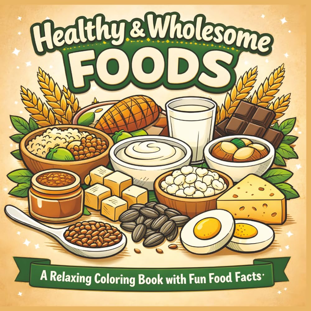 Healthy & Wholesome Foods: A relaxing coloring book with fun food facts|Bold Designs|Easy to color|Stress Relief and Relaxation
