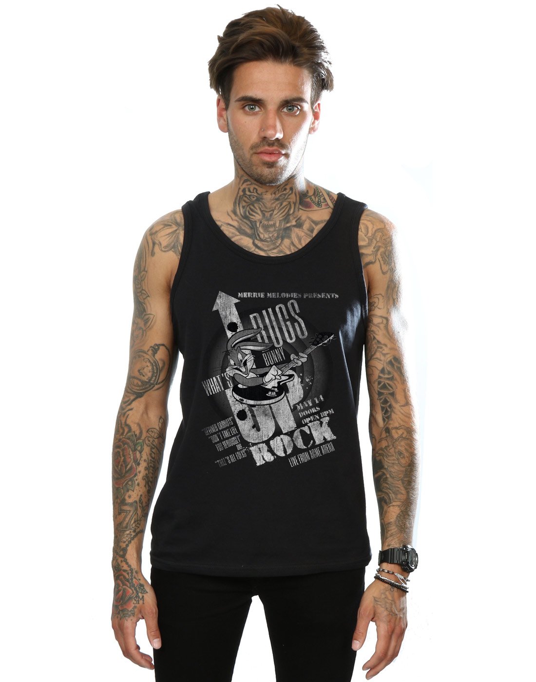 Absolute Cult Men's Black Looney Tunes Bugs Bunny What's Up Rock Vest Large