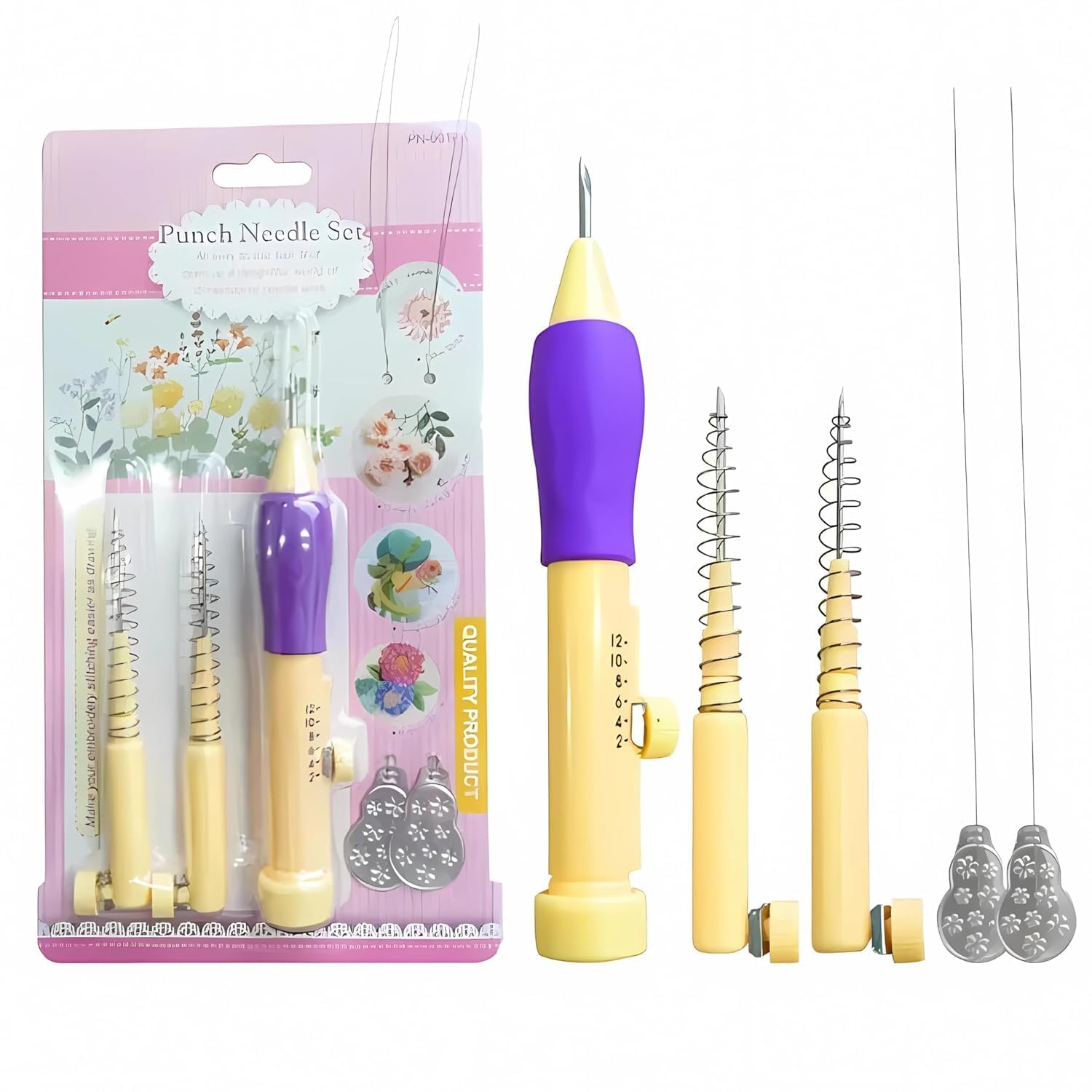 SHIVOM Punch Needle Kit for Beginners | Adjustable Embroidery Punch Pen with 3 Needle Sizes & 2 Threaders | DIY Embroidery, Sewing, Knitting & Rug Punch Tool (Felting Punch Needle Pen Purple)-picture-22