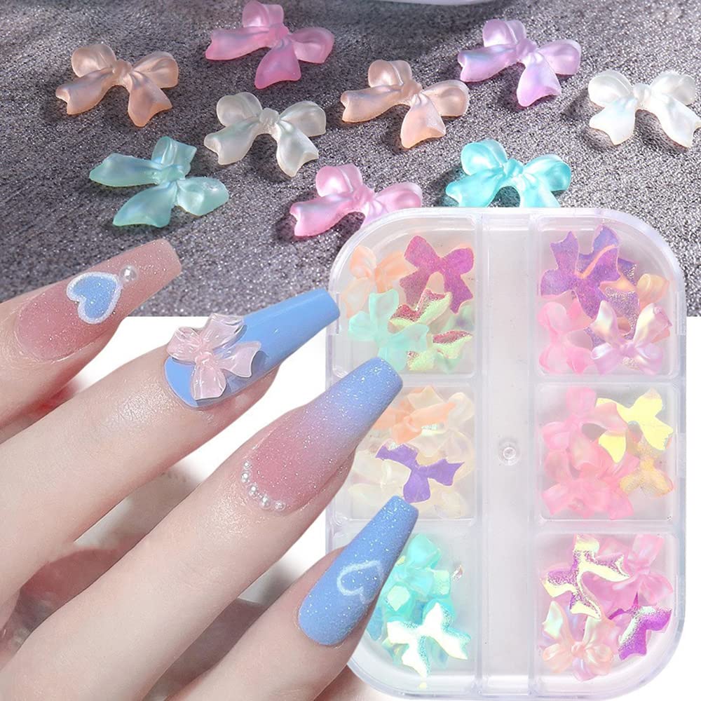 s.a.v.i 3d bow nail art aurora decorations, 6 mixed magic colors, nail accessories, diy manicure jewelry