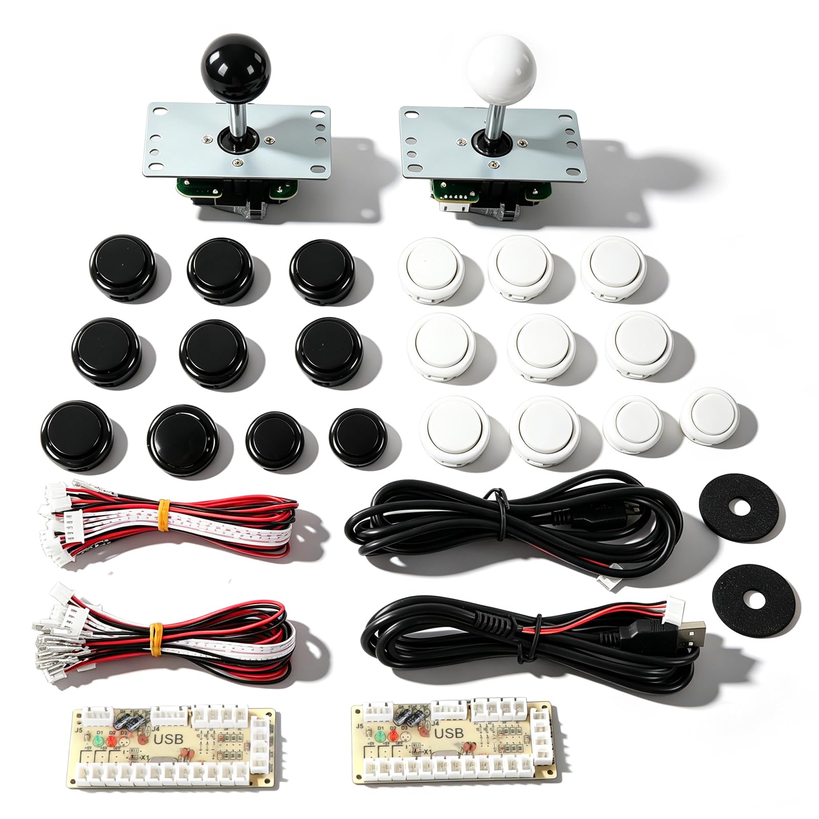 Kaweliyo 2 Jugador Kit Arcadegame Diy - Codificador de Joystick USB Plug & Play, 2 Ball Joystick Handles & 20 Botones | Stick de Lucha Personalizable para PC Retro Gaming (Bla